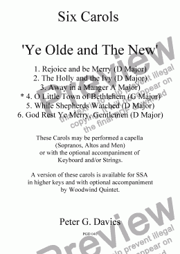 page one of Six Carols "Ye Olde and The New" 4. O Little Town of Bethlehem for SA and Men a capella with optional Strings