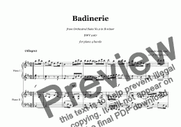 page one of J. S. Bach - Badinerie BWV 1067 - piano 4 hands