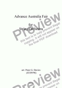 page one of Advance Australia Fair for String Orchestra
