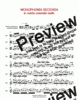 page one of MONOPHONÍA SECÚNDA in módo orientáli mólli pro violíno eléctrico pentachordáto sólo