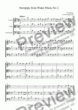 page one of Hornpipe from Water Music No 2 (String trio)