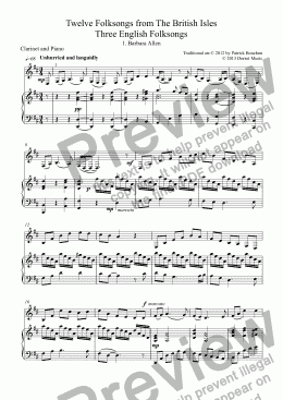 page one of Three English Folksongs for Clarinet and Piano 1. Barbara Allen
