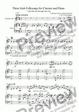 page one of Three Irish Folksongs for Clarinet and Piano 1. She Moved Through The Fair
