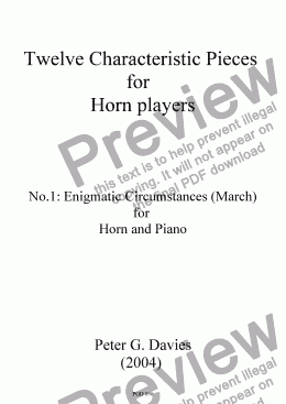 page one of Twelve Characteristic Pieces for Horn Players No.1 Enigmatic Circumstances (March)
