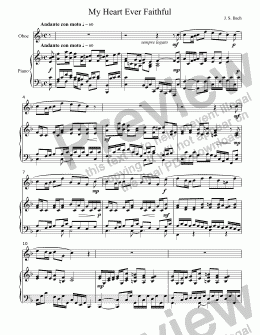 page one of My Heart Ever Faithful - or - Mein gläubiges Herze (J. S. BACH, from Pentecost Cantata, BVW 68) for C-Instrument (e.g., OBOE or VIOLIN) Solo with Organ or Piano accompaniment, arr. by Pamela Webb Tubbs