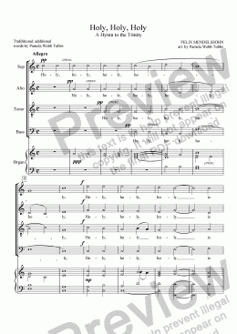 page one of Holy, Holy, Holy ("Heilig") (MENDELSSOHN) arr. for 4-part Mixed Voices (SATB) Choir, with Organ accompaniment, arr. by Pamela Webb Tubbs