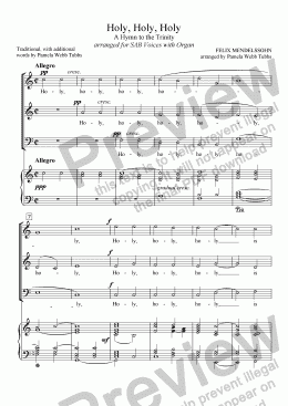 page one of Holy, Holy, Holy (MENDELSSOHN) for 3-part Mixed Voices (SAB) Choir with Organ accompaniment, arr. by Pamela Webb Tubbs