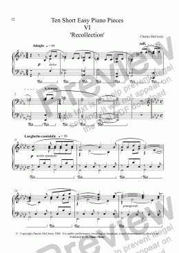page one of Ten Short Easy Piano Pieces VI ’Recollection’