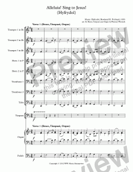 page one of Alleluia! Sing to Jesus! (Hyfrydol) for Large Brass Ensemble, Timpani and Organ