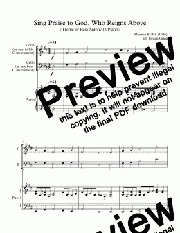 page one of Sing Praise to God, Who Reigns Above (Treble or Bass Solo with Piano)