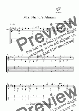 page one of Mrs. Nichol’s Almain for solo guitar