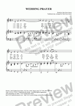 page one of Wedding Prayer (O WALY WALY) Wedding hymn for congregational singing