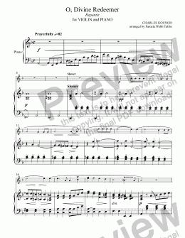 page one of O, Divine Redeemer [GOUNOD] for C instrument (Violin) Solo with piano accompaniment, arr. by Pamela Webb Tubbs