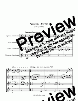 page one of Nessun Dorma (Sax Quartet)