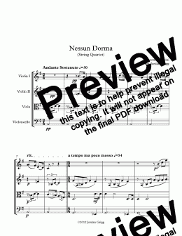 page one of Nessun Dorma (String Quartet)
