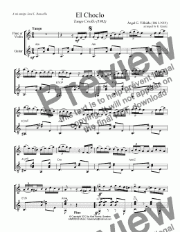 page one of El Choclo, Tango Criollo for violin or flute and guitar (Am)