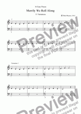 page one of Variations "Merrily We Roll Along" (Easy Piece for Piano)