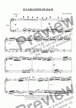 page one of 32 Variations on Bach (piano)