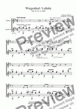 page one of Wiegenlied / Lullaby for guitar duet