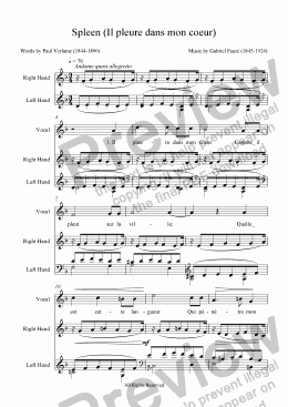 page one of Il pleure dans mon coeur (Spleen) (G. Fauré / P. Verlaine)