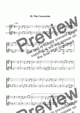 page one of The Cucaracha - Trumpet And Alto Saxophone Duet. 