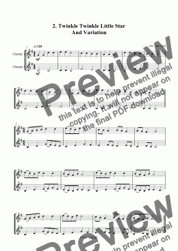 page one of Twinkle, Twinkle Little Star And Variation - Clarinet Duet.