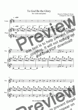page one of To God Be the Glory (for piano and violin)