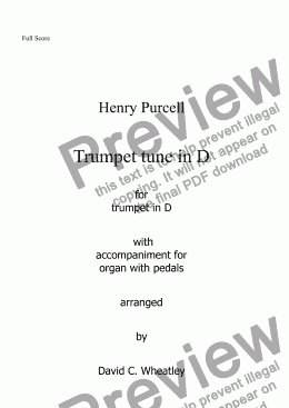 page one of Trumpet Tune (Purcell) for Trumpet in D and organ