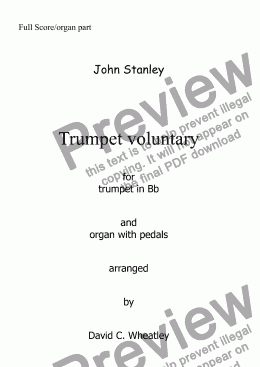 page one of Trumpet Voluntary (John Stanley) for trumpet in Bb and organ