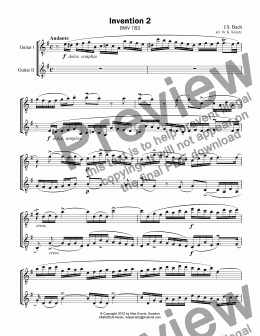 page one of Invention 2 BWV 783 for guitar duet