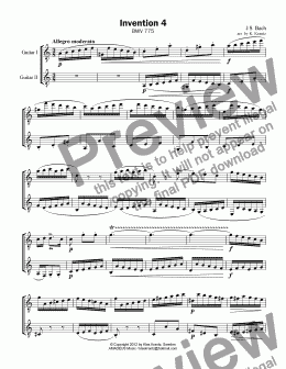 page one of Invention 4 BWV 775 for guitar duet