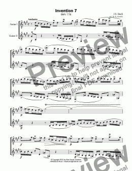 page one of Invention 7 BWV 778 for guitar duet