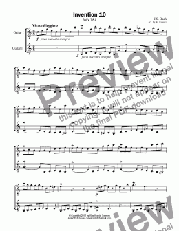 page one of Invention 10 BWV 781 for guitar duet