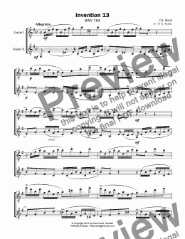 page one of Invention 13 BWV 784 for guitar duet