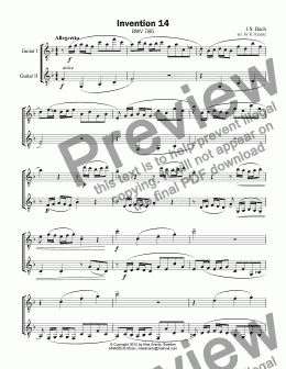 page one of Invention 14 BWV 785 for guitar duet