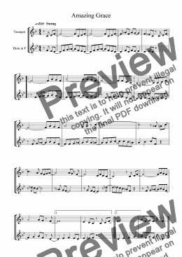 page one of Amazing Grace - Trumpet and French Horn Duet.