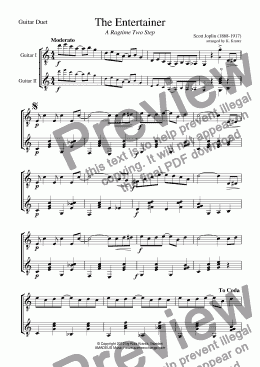 page one of The Entertainer for guitar duet (abridged)