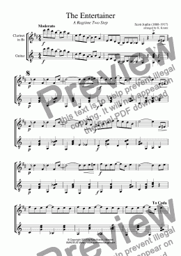 page one of The Entertainer for clarinet in Bb and guitar (abridged)