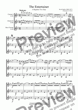 page one of The Entertainer for easy clarinet trio in Eb Major (in Bb) (abridged)