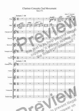 page one of Clarinet Concerto 2nd Movement