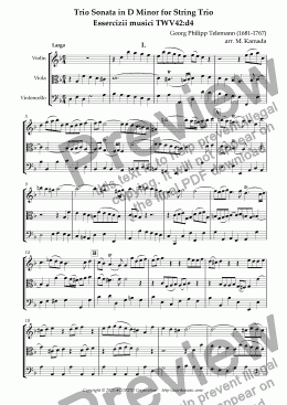 page one of Trio Sonata in D Minor for String Trio Essercizii musici TWV42:d4