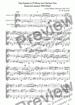 page one of Trio Sonata in D Minor for Clarinet Trio Essercizii musici TWV42:d4