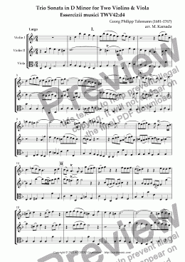 page one of Trio Sonata in D Minor for Two Violins & Viola Essercizii musici TWV42:d4