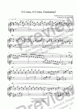 page one of O Come, O Come, Emmanuel - Christmas Carol / Hymn Piano Solo