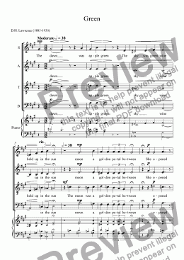 page one of Green [D.H. Lawrence] (choir SATB)