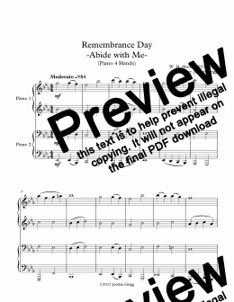 page one of Remembrance Day -Abide with Me- (Piano 4 Hands)