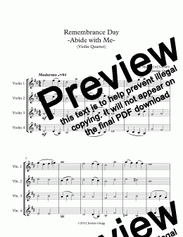 page one of Remembrance Day -Abide with Me- (Violin Quartet)