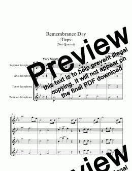 page one of Remembrance Day -Taps- (Sax Quartet)