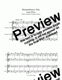 page one of Remembrance Day -Last Post- (Flute, Clarinet, Trumpet, Tuba)