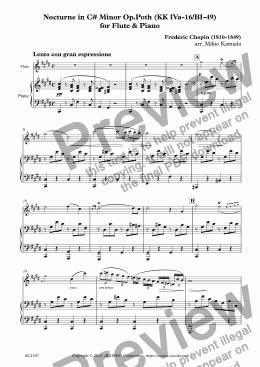 page one of Nocturne in C# Minor Op.Poth (KK IVa-16/BI-49) for Flute & Piano